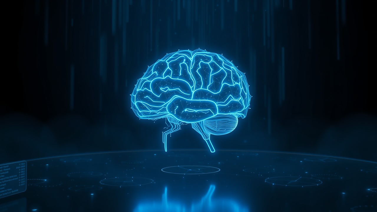 Futuristische Serverraum-Visualisierung in Blau und Cyan